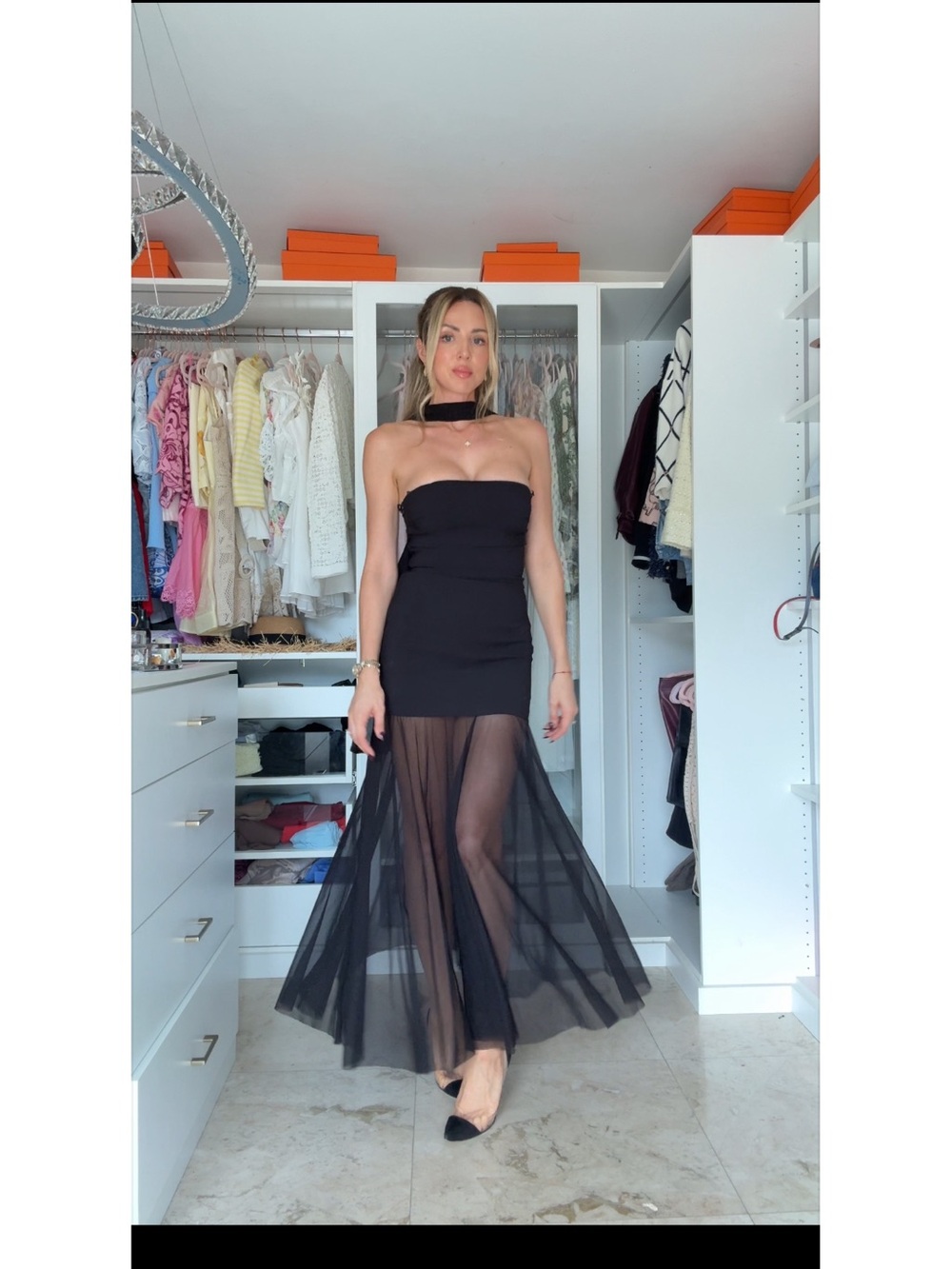 Zara Black Strapless Maxi Dress with Sheer Skirt